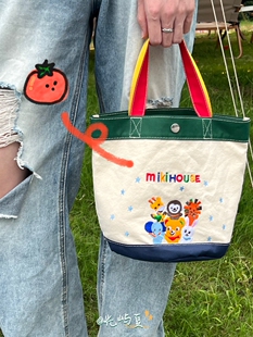 装饭盒日系miki帆布包妈咪包可爱卡通刺绣手提包便当包水桶包
