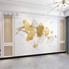 2023电视背景墙自粘墙贴立体简约线条银杏叶壁纸装饰客厅壁纸