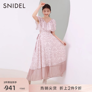 SNIDEL春夏优雅蕾丝露腰荷叶领小飞袖茶歇连衣裙SWFO234029