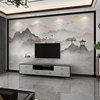 墙纸新中式3d立体水墨山水画，电视背景墙壁纸客厅壁布影视墙布壁画