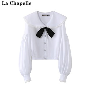 拉夏贝尔/La Chapelle娃娃领蝴蝶结衬衣春装灯笼袖白色衬衫女