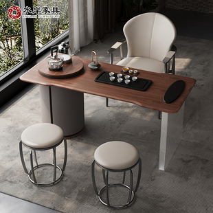 意式极简阳台茶桌椅组合缅甸柚木小户型功夫茶台现代悬浮家用茶桌
