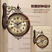 双面挂钟两面钟表客厅，欧式美式实木表，新中式创意现代简约壁钟