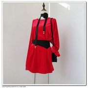 原创设计丝绒法式大红连衣裙短裙大摆圣诞裙显瘦宽松大码长袖女