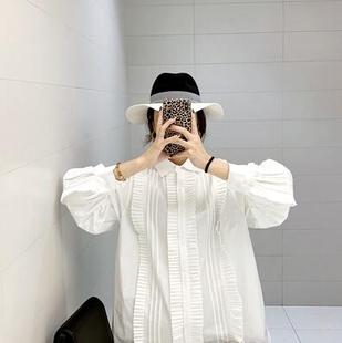 白色灯笼袖衬衫女中长款上衣2023春心机小众韩版宽松长袖衬衣