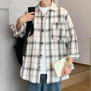 春夏季男士格子衬衫，韩版宽松百搭学生长袖，衬衣外套潮流帅气上