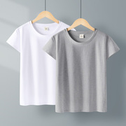 灰色短袖t恤女纯棉，圆领修身夏季韩版短款纯白色百搭薄款体恤