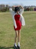 夏装搭配一整套韩系显瘦气质红色吊带连衣裙外搭开衫雪纺套装裙女