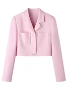 c052纯色短款外套女装，春秋款粉色小西装