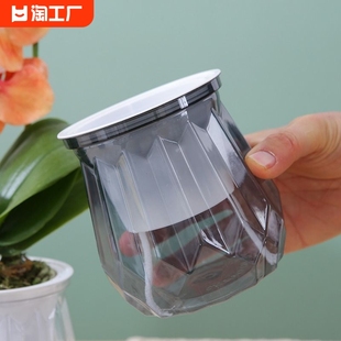 绿萝花盆家用水培器皿自吸水塑料懒人钻石，水晶款透明盆栽盆桌面