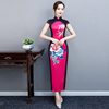 走秀旗袍长款演出礼服年轻洋气女装表演连衣裙杜丹图案复古中国风