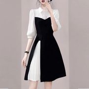 高级感黑白拼接连衣裙女装2023夏季别致设计感气质裙子潮