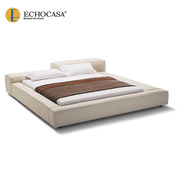 echocasa榻榻米异形高低床头，布艺床意式简约现代双人，1.8米软包床