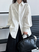 中长款宽松白色衬衫女慵懒风春秋，2023年洋气时尚韩版长袖衬衣