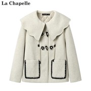 拉夏贝尔/La Chapelle甜美气质小个子毛呢上衣淑女保暖牛角扣大衣