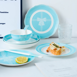 蕾丝蝴蝶结系列家用餐具创意个性陶瓷碗盘 情侣2人用套装碗筷组合