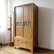 榆木衣柜实木简约现代中式家具整装推拉平开门多功能大容量收纳柜