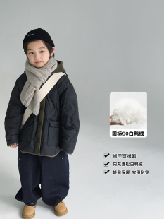 略略童装男童冬装轻薄羽绒服中大童，冬季儿童90白鸭绒(白鸭绒)外套保暖洋气