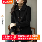 韩版黑色短款羊毛呢子外套女2023秋冬装高端双面零羊绒大衣女