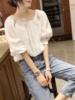 白色圆领五分袖衬衫女洋气减龄韩版设计感薄款上衣2024年夏季