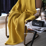 秋冬针织沙发装饰毯北欧风姜黄色毛毯单人休闲毯民宿搭巾