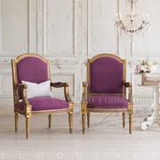 法国复古怀旧实木休闲单人沙发 法式金色做旧雕花亚麻布艺餐椅