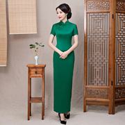 绿色旗袍中国风复古优雅端庄年轻少女女老上海走秀连衣裙2024