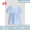 hm童装女婴裙子，2024年夏季红色泡泡纱，短袖棉质连衣裙1199571