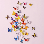 3d彩色假蝴蝶装饰小花朵墙，贴纸仿真pvc立体道具饰品塑料吊饰挂件