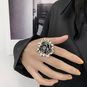 英国设计师TopWhit纯银925夸张大花朵戒指牡丹花开口指环复古