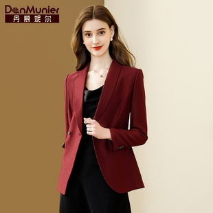 丹慕妮尔红色时尚气质，小西装外套女2023春季长袖收腰短外套