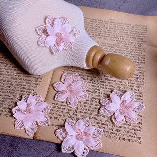 粉色刺绣立体蕾丝衣服补丁，贴布贴欧根纱，装饰贴花羽绒衣服裙子补洞