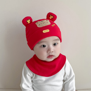 婴儿帽子秋冬款男宝宝胎帽可爱超萌婴幼儿冬季新生儿红色帽