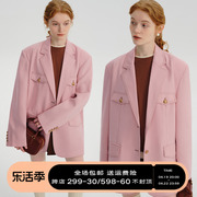 designerplus春季粉色西装外套，女小个子温，柔风宽松气质西服