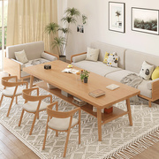 2023北欧客厅纯实木沙发书桌双层大长桌工作台家用休闲区学习桌子