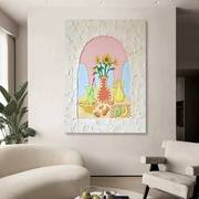 法式奶油风纯手绘油画现代客厅餐厅温馨装饰画小清新玄关肌理挂画