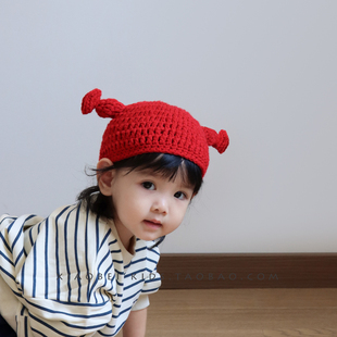 手工编织婴儿帽子春秋宝宝毛线帽，儿童套头帽女童针织帽男童秋冬季
