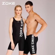 zoke洲克泳衣女连体，平角五分专业训练泳装，保守遮肚竞技运动游泳衣