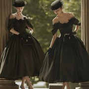 影楼主题服装复古赫本风婚纱摄影法式写真黑色拍照蓬蓬裙礼服