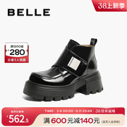 百丽女靴厚底时装靴女2023冬季靴子英伦风真皮短靴B1632DM3