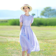 外贸2024年女装夏季紫色，连衣裙女中长款设计感小众高级感裙子