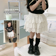 女童短裙白色半身裙裤2024夏装韩版时髦儿童蕾丝花边蛋糕裙子