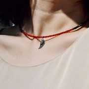女士925纯银天使之翼吊坠搭配黑红水晶泰银项链翅膀套链带调节链