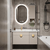 现代轻奢橡木实木浴室柜卫生间，洗漱台岩板陶瓷盆卫浴洗手盆柜