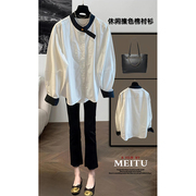 春季休闲撞色雪纺衬衫，2024女法式设计绝美高级感气质韩系上衣