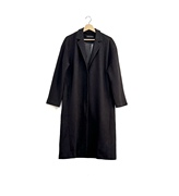 圣迪折扣女装时尚黑色平驳领简约舒适休闲宽松长款毛呢大衣