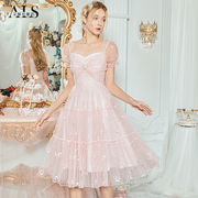 艾丽丝刺绣蕾丝连衣裙，2024夏季粉色甜美超仙大裙摆公主风裙子