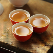 兰莲花柿红盖碗品杯茶杯，纯手工品茗杯陶瓷茶具