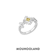 mouhooland暮后之地繁花，戒指黄钻925银情侣，对戒原创设计小众