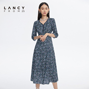 lancy悦朗姿女2022夏季中长款高级短袖连衣裙子女士商场同款